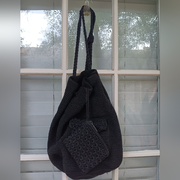 Worthington black crotchet backpack with coin purse - Picture 1 of 4